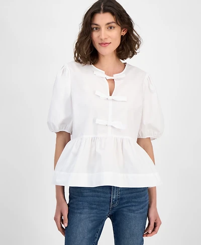Nautica Jeans Women's Cotton Bow-Front Peplum Top