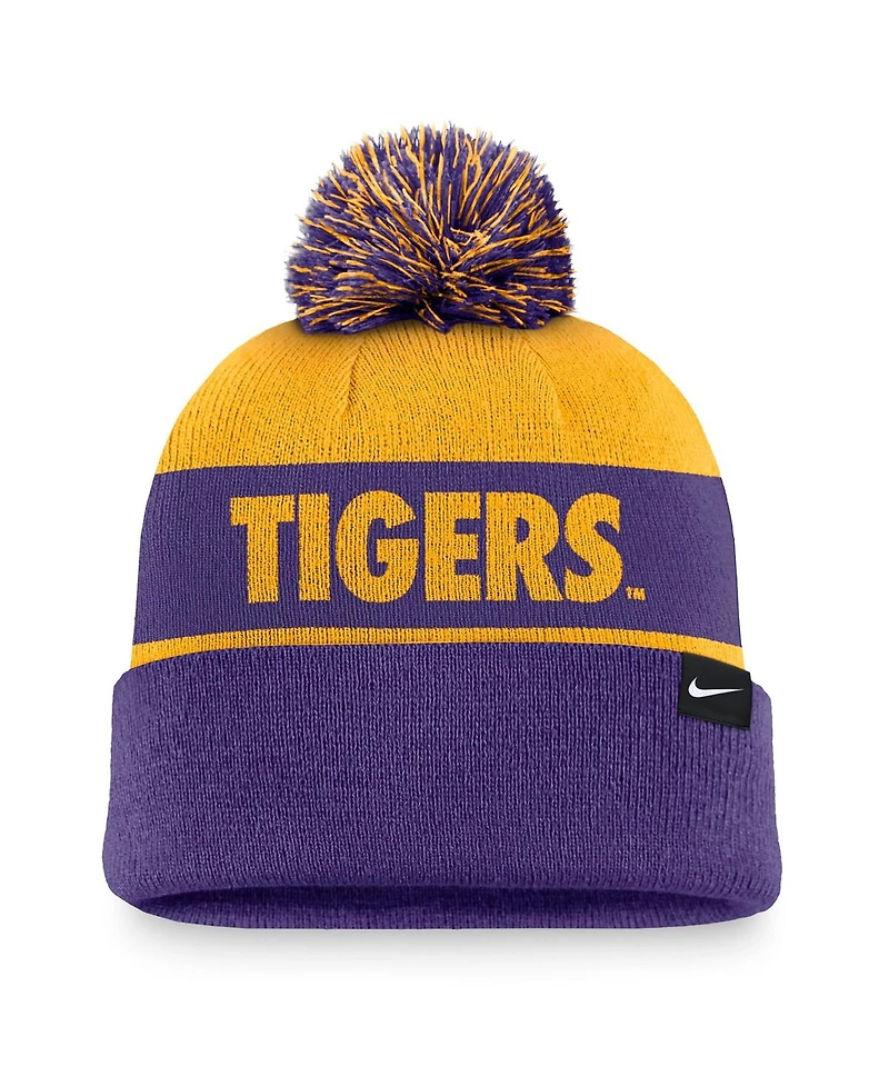 Nike Men's Gold/Purple Lsu Tigers Primetime Peak Cuffed with Pom Knit Hat