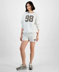 Planet Heart Juniors Graphic Patch Crewneck Sweatshirt High Rise Sweatshorts