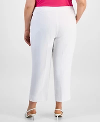 Kasper Plus Textured Elastic-Back Side-Slit Pants