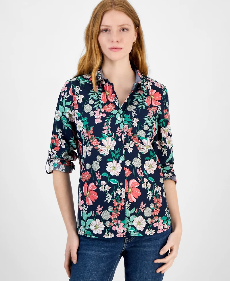 Tommy Hilfiger Women's Floral Gingham Cotton Shirt