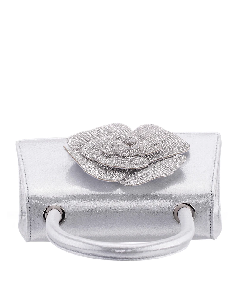 Nina Crystal Flower Embellished Metallic Satchel Bag