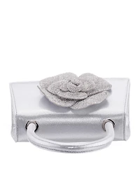 Nina Crystal Flower Embellished Metallic Satchel Bag