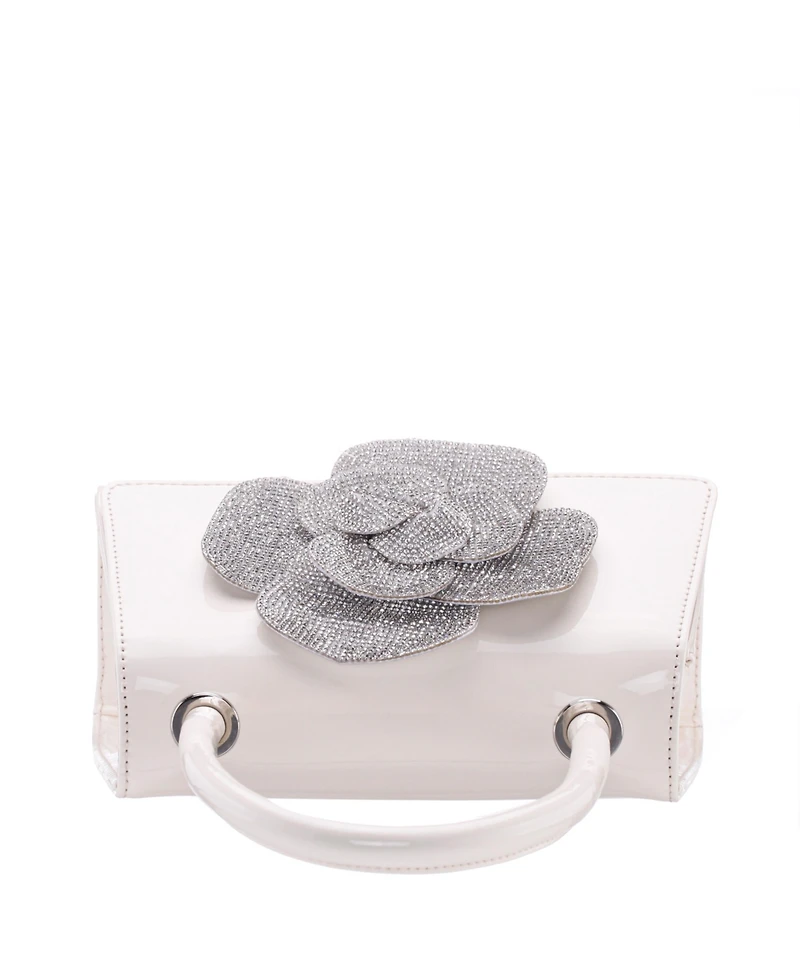 Nina Crystal Flower Embellished Patent Satchel Bag