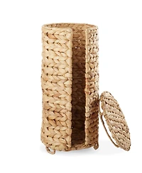 Casafield Toilet Paper Roll Holder with Lid - Espresso, Fits 3 Rolls, Free Standing Water Hyacinth Bath Tissue Storage Organizer for Bathroom