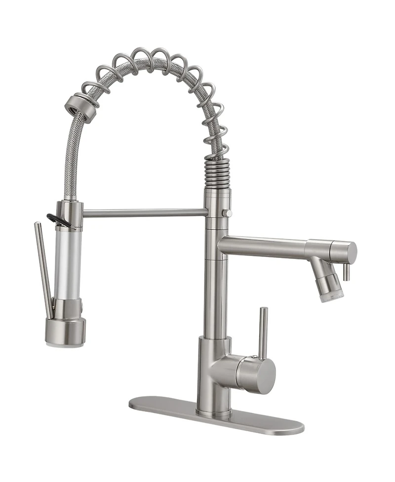 Single Handle Deck Mount Pull Down Sprayer Kitchen Faucet with Led Light and Plate Matte Black