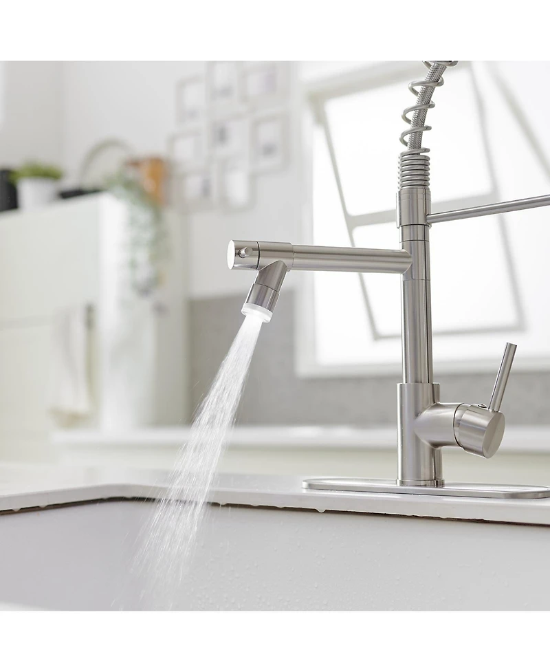 Single Handle Deck Mount Pull Down Sprayer Kitchen Faucet with Led Light and Plate Matte Black