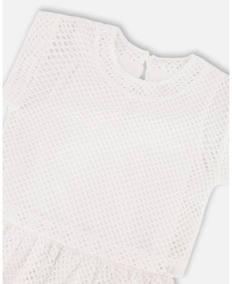 Deux par Toddler Girls Bi-Material Mesh And Organic Cotton Dress Snow White - Toddler|Child