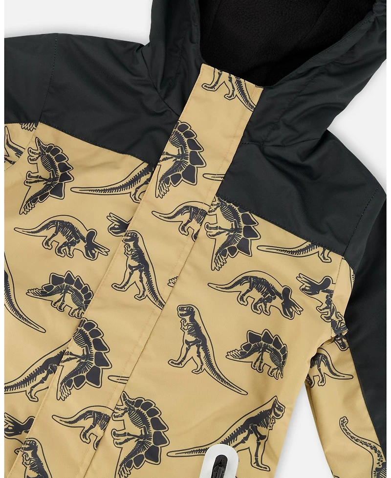 Deux par Deux Toddler Boys Printed Mid-Season One-Piece Outerwear Black Dinosaur On Beige Background - Toddler|Child