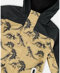 Deux par Deux Toddler Boys Printed Mid-Season One-Piece Outerwear Black Dinosaur On Beige Background - Toddler|Child