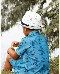 Deux par Big Boys Printed Chambray Short Sleeve Shirt Pale Blue And Navy
