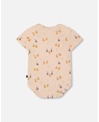 Deux par Deux Baby Girls Cotton Onesie Peach Printed Pears