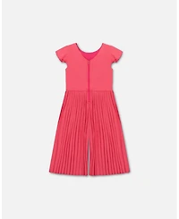 Deux par Deux Big Girls Bi-Material Pleated Wide Leg Jumpsuit Candy Pink