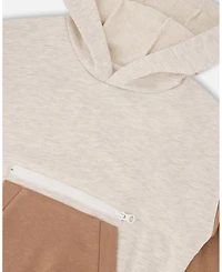 Deux par Deux Toddler Boys French Terry Color Block Pullover Hoodie Sweatshirt Beige And Off-White - Toddler|Child