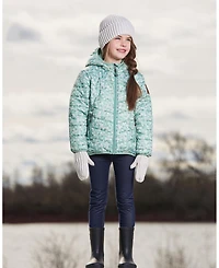 Deux par Deux Toddler Girls Printed Quilted Mid-Season Jacket Small White Flowers On Sage Green Background - Toddler|Child