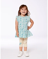 Deux par Deux Baby Girls Printed Organic Cotton Tunic Top Small Turquoise Flowers