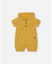 Deux par Deux Baby Boys Printed Organic Cotton Hooded Romper Yellow Bananas