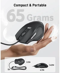 acer Wired Mouse, 4 Adjustable Dpi Usb Computer Mouse with Side Buttons, 5FT Cord Ergonomic Mouse, 6 Buttons, 3200 Dpi Optical Mouse, Compatible with