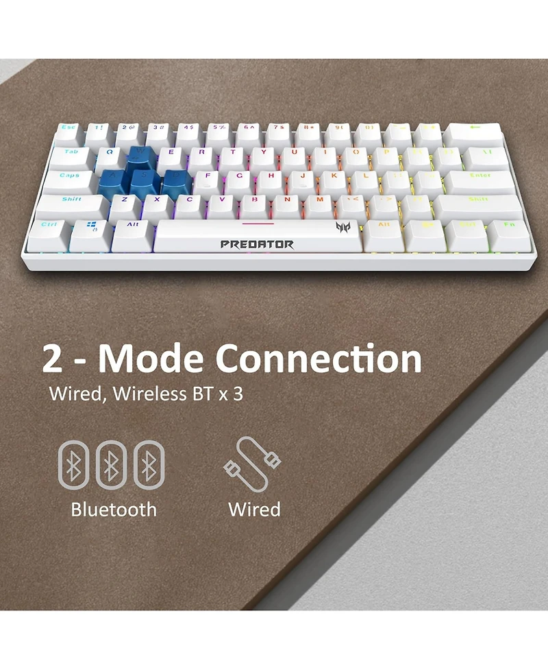 acer Predator Aethon 330 Gaming Keyboard|Space-Saving 61-Key Design|100% Anti-Ghosting with N-Key Rollover|Kailh Blue Switches|Personalized Rgb Lighti