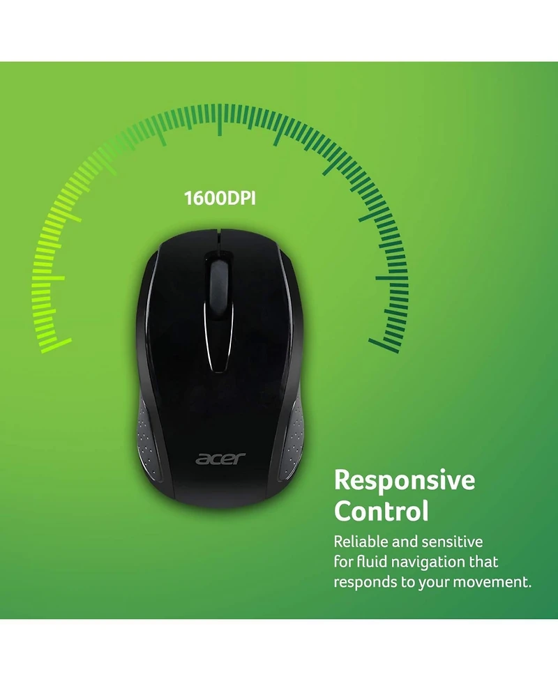 acer Rf Wireless Mouse M501 (Black), Works with Chromebook, with Usb Plug and Play for Right/Left Handed Users (for Chromebooks, Windows Pc & Mac