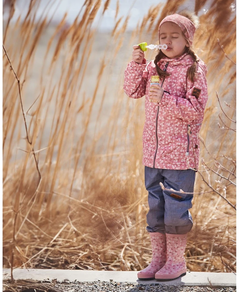 Deux par Deux Little Girls Printed Rain Boots Small White Flowers On Pale Pink