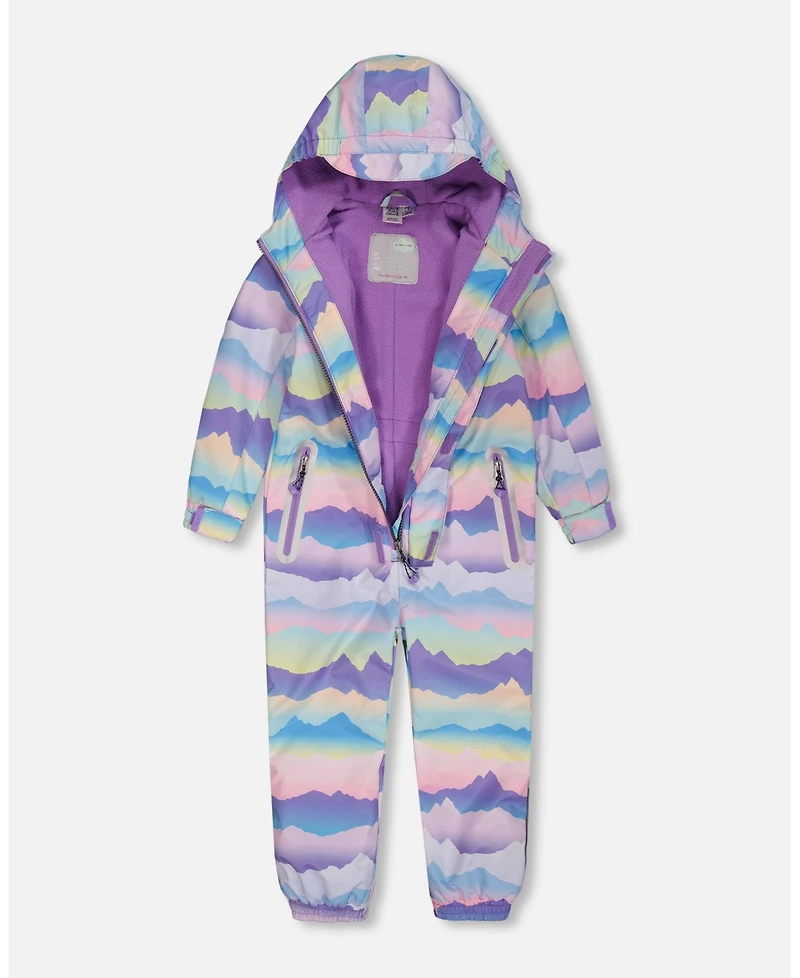 Deux par Deux Kids Unisex Printed Mid-Season One-Piece Outerwear Mauve And Blue, Pink Mountain - Toddler|Child