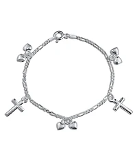 Bling Jewelry Christian Religious Multi Dangling Hearts Cross Charm Bracelet Polished .925 Sterling Silver