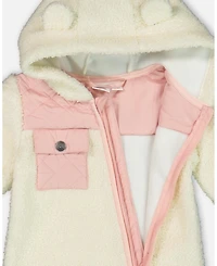 Deux par Deux Baby Girls One-Piece Sherpa Mid-Season Outerwear Off-White And Pale Pink