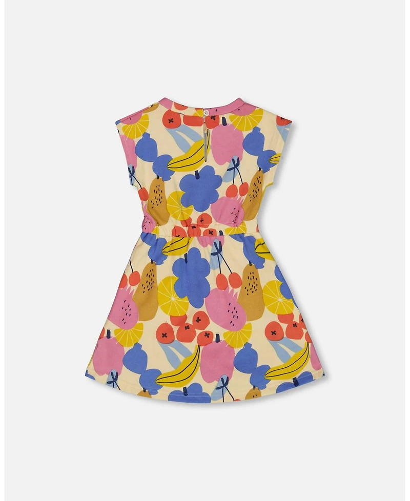 Deux par Toddler Girls Printed French Terry Dress Fruits On Yellow Background - Toddler|Child