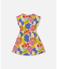 Deux par Toddler Girls Printed French Terry Dress Fruits On Yellow Background - Toddler|Child