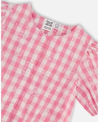 Deux par Big Girls Puff Sleeve Top Pink And White Checks