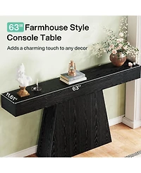 Tribesigns 63" Black Console Table, Farmhouse Entryway Table with Trapezoidal Base, Narrow Long Wood Sofa Table Behind Couch Table for Entrance, Hallw