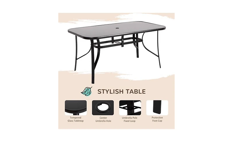 Outdoor Dining Table and Chair Set with Umbrella Complete Patio Furniture for 4-6 People