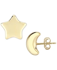 Star & Moon Stud Earrings Set in 14k Yellow Gold (8mm)