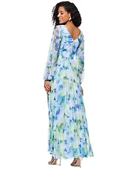Betsy & Adam Women's Floral-Print Pleated Gown
