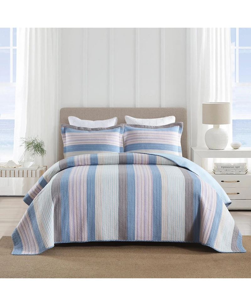 Marcielo 3Pcs 100% Cotton Quilt Bedspread Set Reversible Bedding Striped King