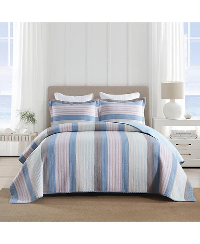 Marcielo 3Pcs 100% Cotton Quilt Bedspread Set Reversible Bedding Striped King