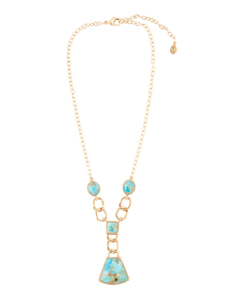 Barse Athena Genuine Blue Turquoise Golden Abstract Necklace