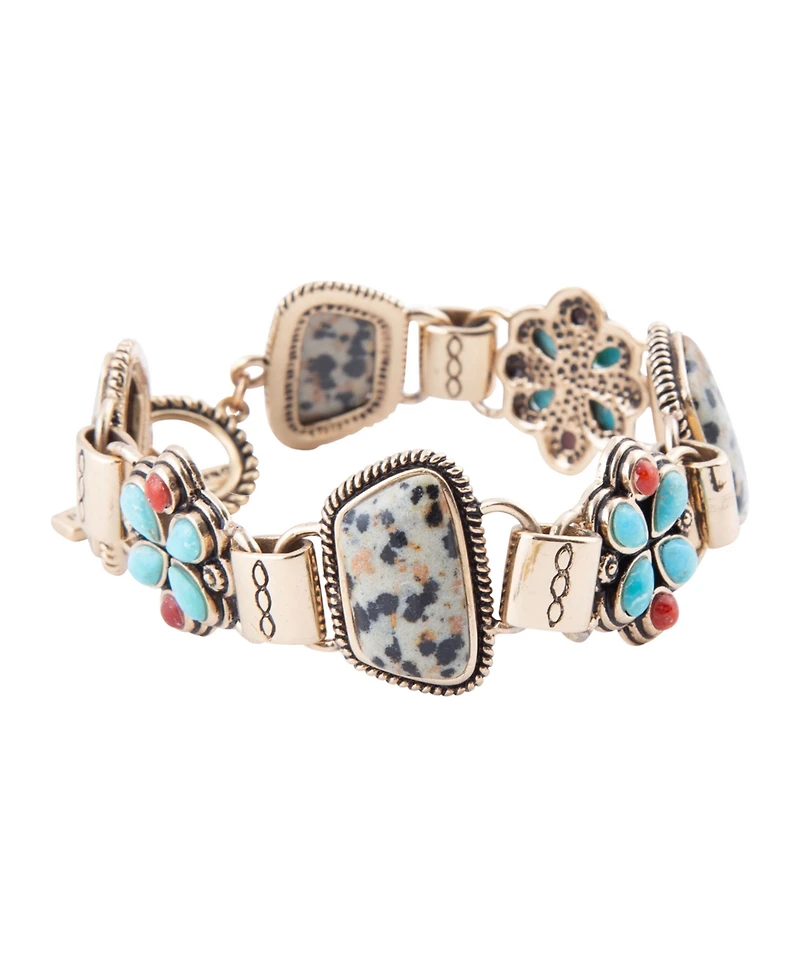 Barse Legacy Blue Turquoise and Dalmatian Jasper Golden Link Bracelet