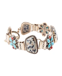 Barse Legacy Blue Turquoise and Dalmatian Jasper Golden Link Bracelet