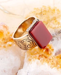 Barse Stamped Orange Carnelian Golden Square Ring