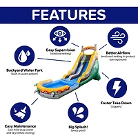 Herokiddo T-Rex 18' Water Slide with Detachable Pool & Air Blower, Tall Seating Height, Commercial Grade, 100% Pvc Vinyl, Summer Fun, Outdoor Play, Bl