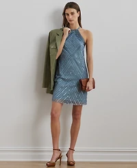 Lauren Ralph Lauren Women's Beaded Mesh Halter Cocktail Dress