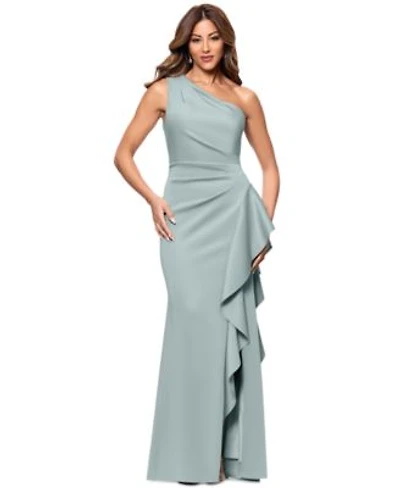 Xscape Womens Ruffled One Shoulder Scuba Gown