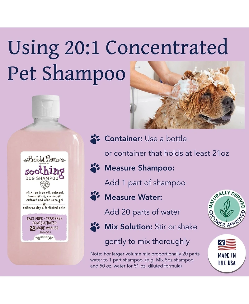 Bobbi Panter (Botanical) Soothing Dog Shampoo Tea Tree Oil, Aloe Vera, Lavender Oil, Cucumber Extract, Oat Protein