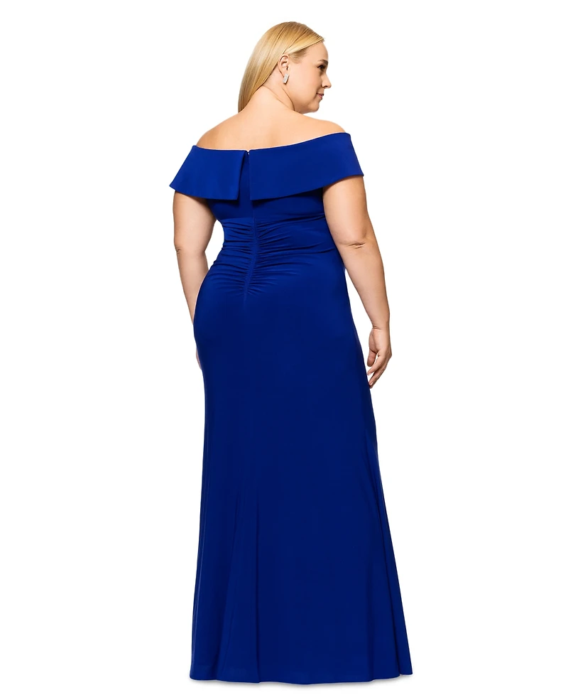 Xscape Plus Size Off-The-Shoulder Jersey Gown
