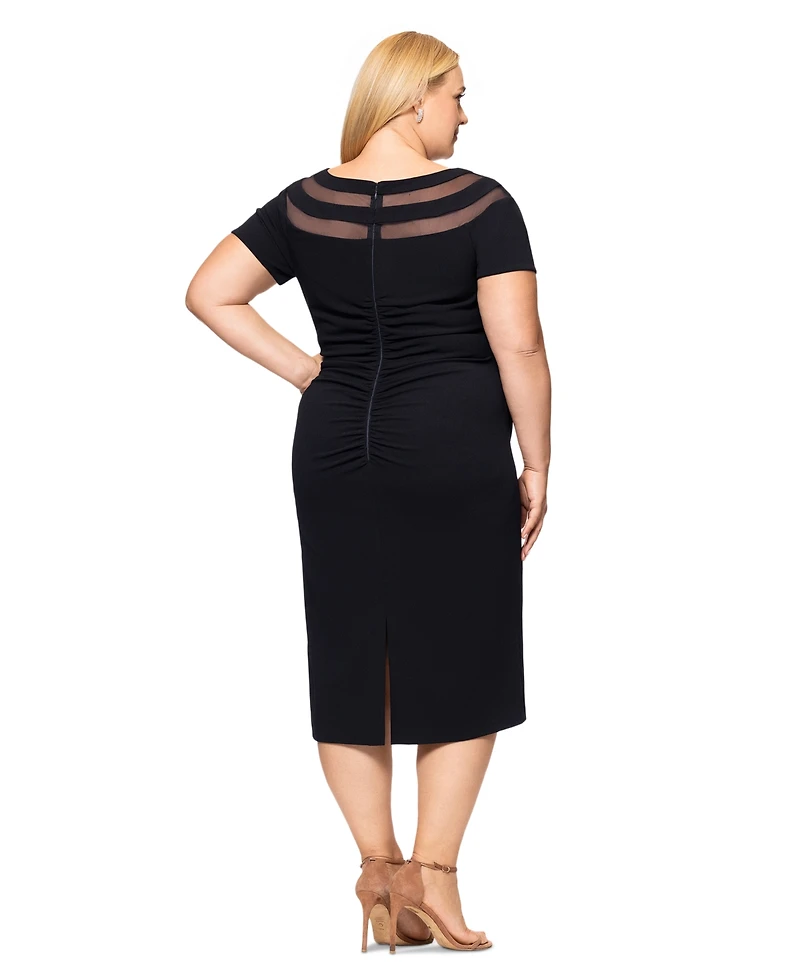 Xscape Plus Size Illusion Stripe Short-Sleeve Sheath Dress