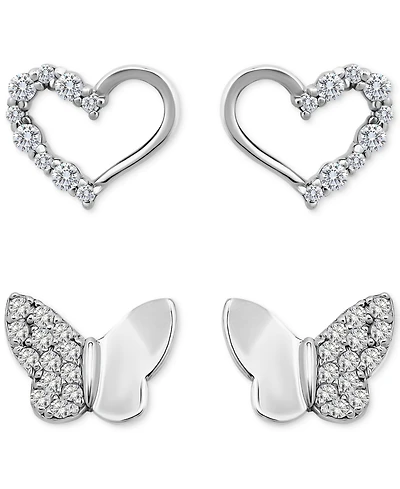 Giani Bernini Cubic Zirconia Heart & Butterfly 2-Pc. Set Stud Earrings (1 ct. t.w.) in 18k Gold over Sterling Silver, Exclusively at Macy's