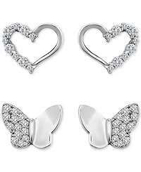 Giani Bernini Cubic Zirconia Heart & Butterfly 2-Pc. Set Stud Earrings (1 ct. t.w.) in 18k Gold over Sterling Silver, Exclusively at Macy's