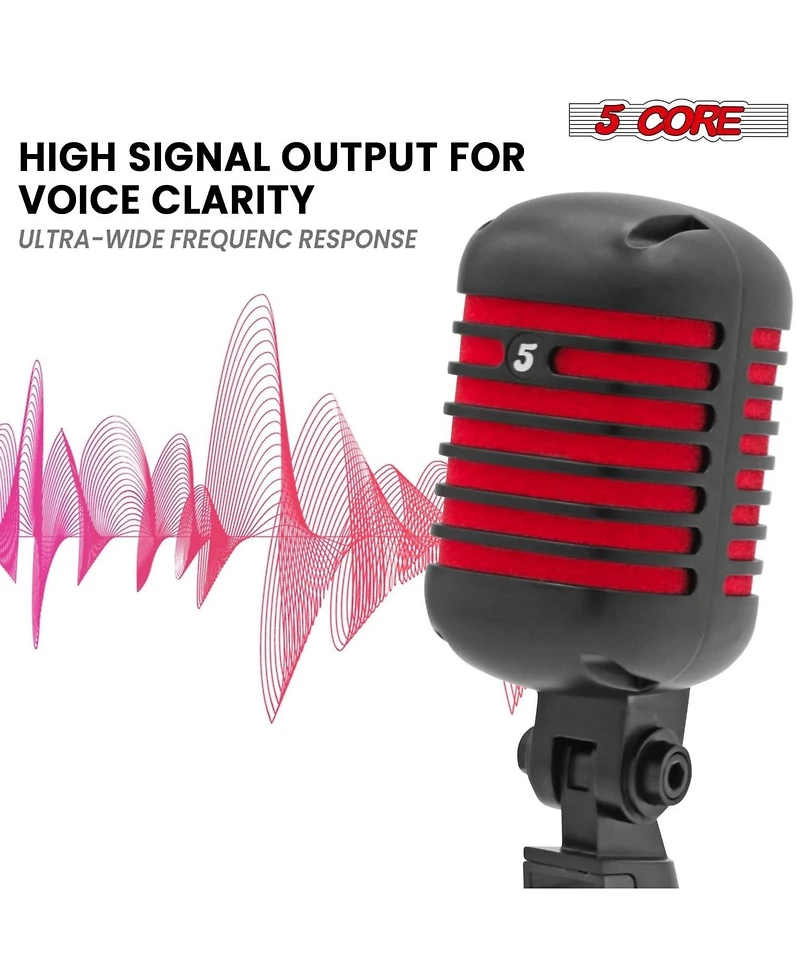 5 Core Professional Vintage Microphone for Singing Dynamic Super Cardiod Xlr Old Retro Wired Vocal Mic Rtro Mic Ch Blk-red